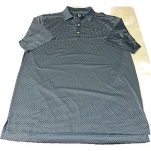 FootJoy FJ Men's Blue 2XL Polo Shirt White Dot Diamond Pattern Golf Athletic
